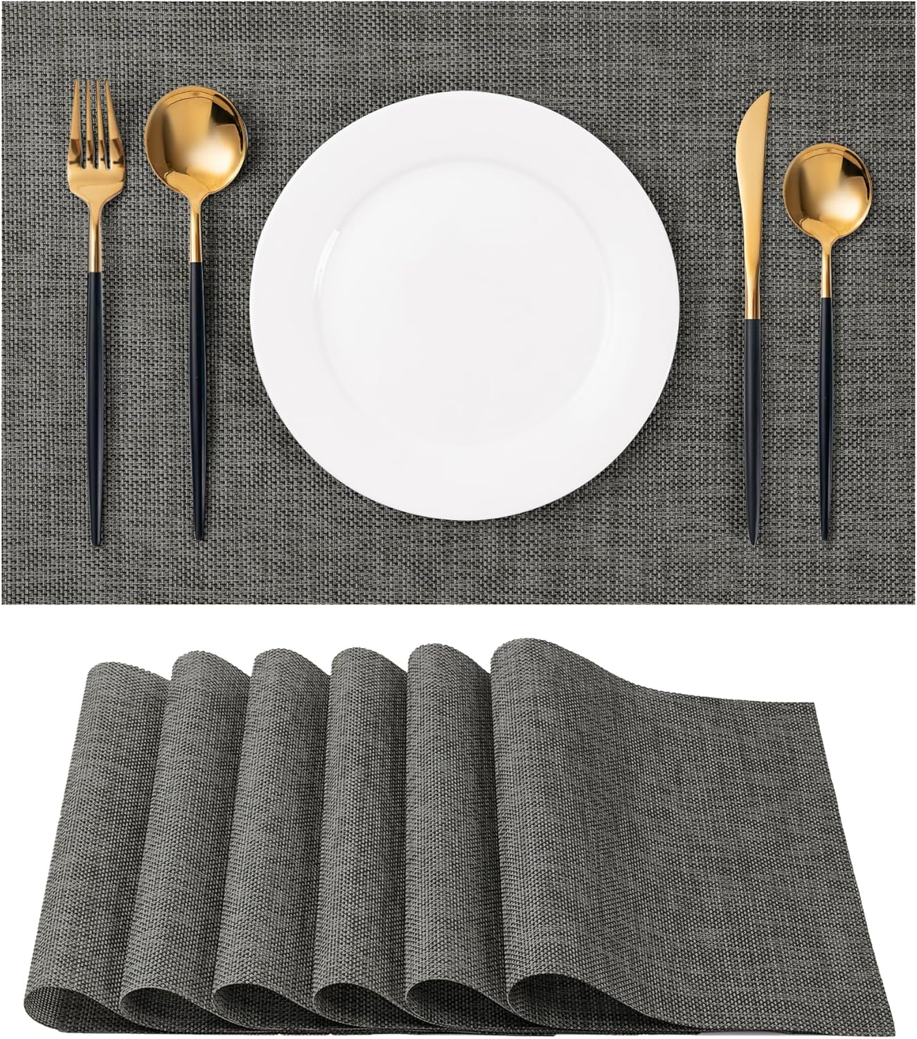 Placemats Set of 6 Washable Indoor/Outdoor Vinyl Place Mats for Dining Table Durable Non-Slip Heat Resistant PVC Weave Table Mats（Cappuccino）