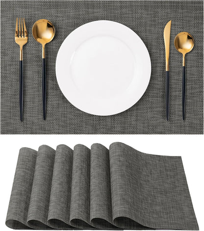 Placemats Set of 6 Washable Indoor/Outdoor Vinyl Place Mats for Dining Table Durable Non-Slip Heat Resistant PVC Weave Table Mats（Cappuccino）