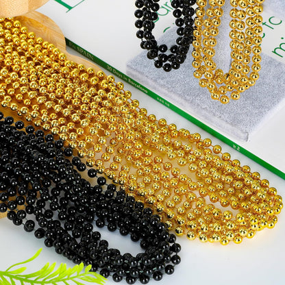 50PCS New Years Eve Bead Party Supplies, Black Gold Bead Necklace, 33" New Years Eve Beaded Necklaces, Festival Mardi Gras Parade Throw Accessories for Halloween Trick or Treat Accessories
