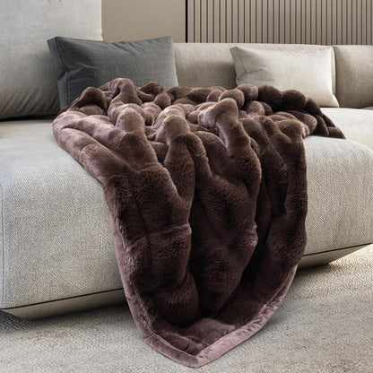 Mon Chateau Premium Reversible Luxury Faux Fur Throw for Couch, Sofa, or Bed - Plush Cozy Soft Blanket for Sleeping or Home Décor, 60" x 70" (Brown)