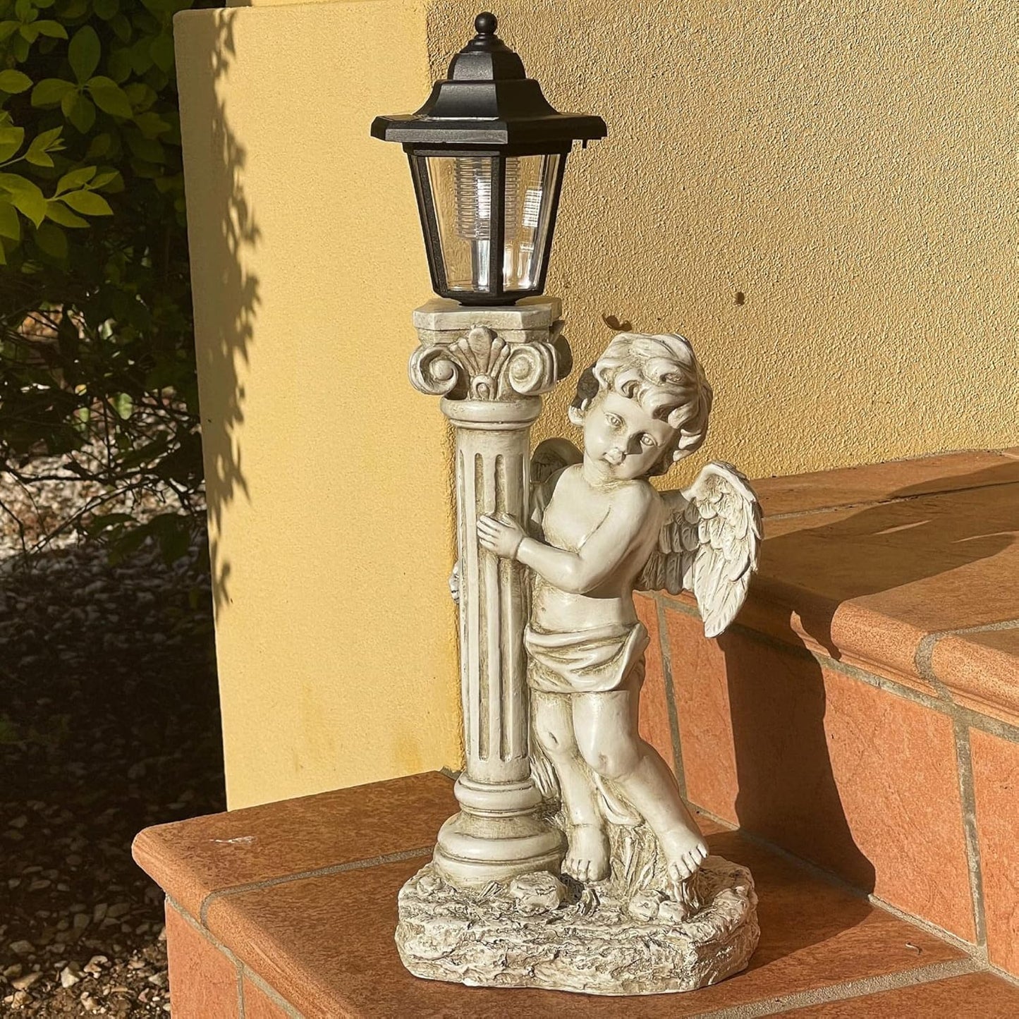 Angel Statue with Solar Lights (Right) 19.7 Inch, Outdoor Solar Angel Garden Statue with Roma Pillar for Garden Lawn Deocr, Christian Religious Gift