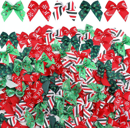 Syhood 150 Pcs Christmas Mini Bow Tiny Twist Tie Bow Handmade Craft Ribbon for DIY Sewing Party Decor(Red and Green,Classic)