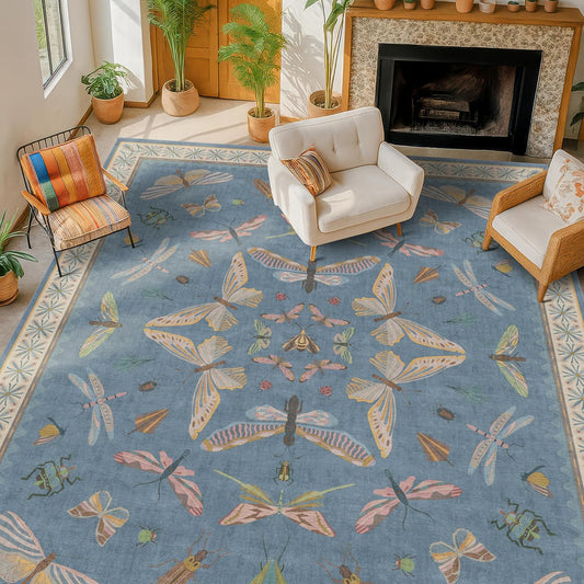 Light Blue Rugs for Dining Room Under Table - 8x10 Washable Area Rugs for Living Room, Bedroom, Kids Room, Playroom, Lage Modern Boho Animal Print Carpet, Ultra Soft Non Slip Stain Resistant