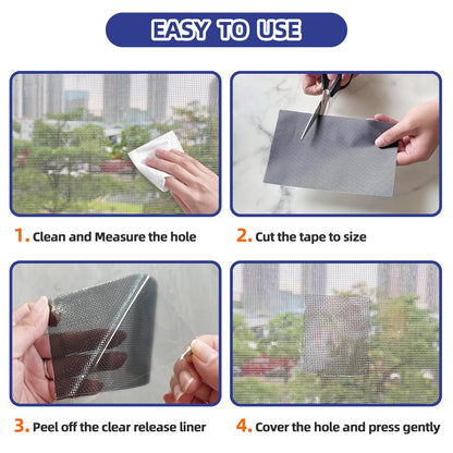 KING MOUNTAIN 10 Sheets Black Window Repair Patches, 58 in Repair Kit for Screen Tears Holes, Strong Adhesive Mesh Tape, Quick & Waterproof