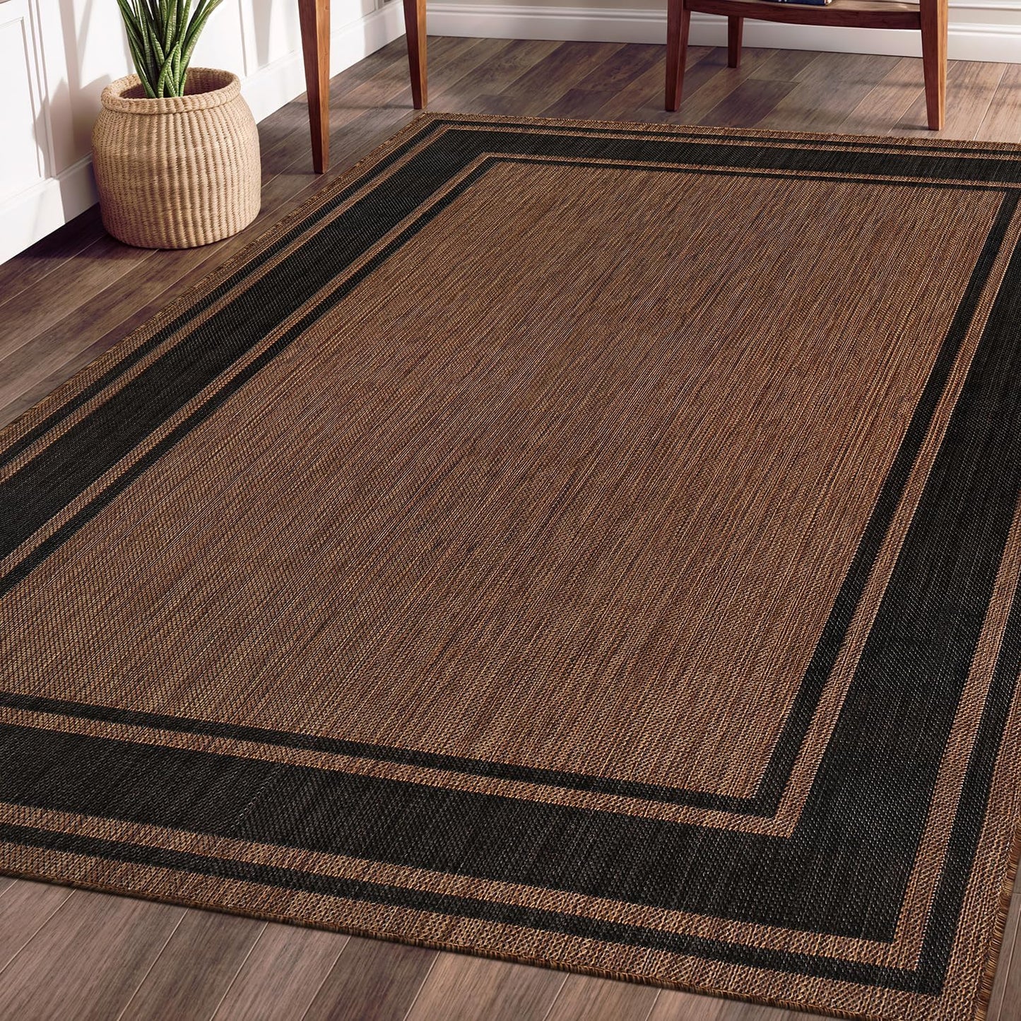 Beverly Rug Outdoor Rug 8x10 Modern Bordered Area Rugs for Indoor and Outdoor Patio Deck Porch Garden Waterproof Weather Sun Resistant Washable Outside Carpet (8 x 10 Gold)