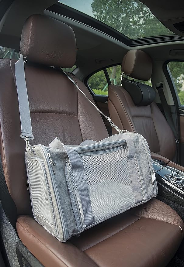 Soft Sided Carrier for Small Medium Cats Dogs,Removable Pad Collapsible Travel Pet Carrier Large Grey