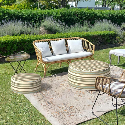 LVTXIII Inflatable Stool Ottoman Footrest with Handle, Decorative Fade-Resistant Foot Stool, Indoor or Outdoor Pouf for Home Garden and Camping Use, 21x21x9, Stripe Onyx