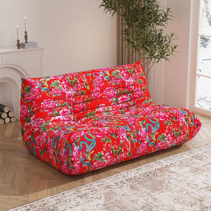 Bean Bag Chair, Loveseat Fireside Chair Bean Bag Sofa Large Bean Bag Chair for Adults, 2 Seater Bean Bag Chairs for Teens with High Density Comfortable Foam, Bean Bag for Living Room, Bedroom (Flower)