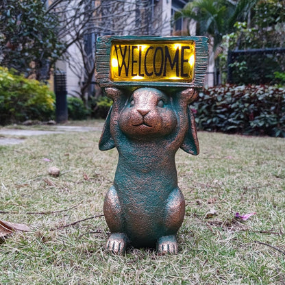 Rabbit Solar Welcome Garden Statues Outdoor Décor-Rabbit Figurines Solar LED Light Lawn Ornaments - Yard Decorations for Patio, Balcony, Backyard -Unique House Warming Gifts for Mom