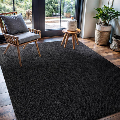 CAMILSON Easy Jute Rug 5x7, Indoor Outdoor Dark Gray Black Farmhouse Area Rugs for Living Room Patio and Kitchen Rug, Solid Boho Woven Design, Easy-Cleaning, Washable Outside Carpet Alfombras (5 x 7)