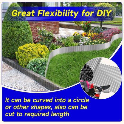 Corrugated Garden Edging,8"×20Ft Galvanized Steel Landscape Edging & Lawn Edging Border,Metal Garden Border for Flower Beds,Garden,Lawn,Raised Beds & Tree Surrounds(Silver)