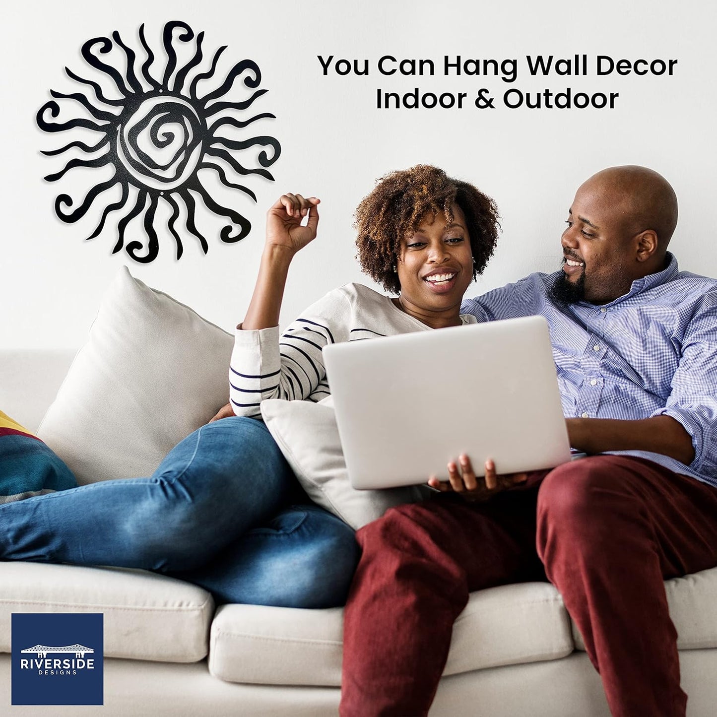 Riverside Designs Wacky Sun Metal Wall Art Indoor/Outdoor Decor - 24" Black Rust Proof Wall Sculpture - Made in USA - Ideal for Bedroom, Garden, Home, Patio and Farmhouse