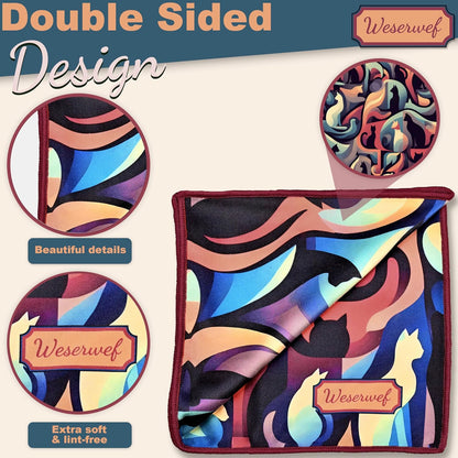 WESERWEF Design Microfiber Glasses Cleaning Cloth – Premium Cleaning Cloth for Eyeglasses, Screens, Tablets, Cameras & Lenses, 12" x 12", Ultra-Soft & Scratch-Free (Cats)