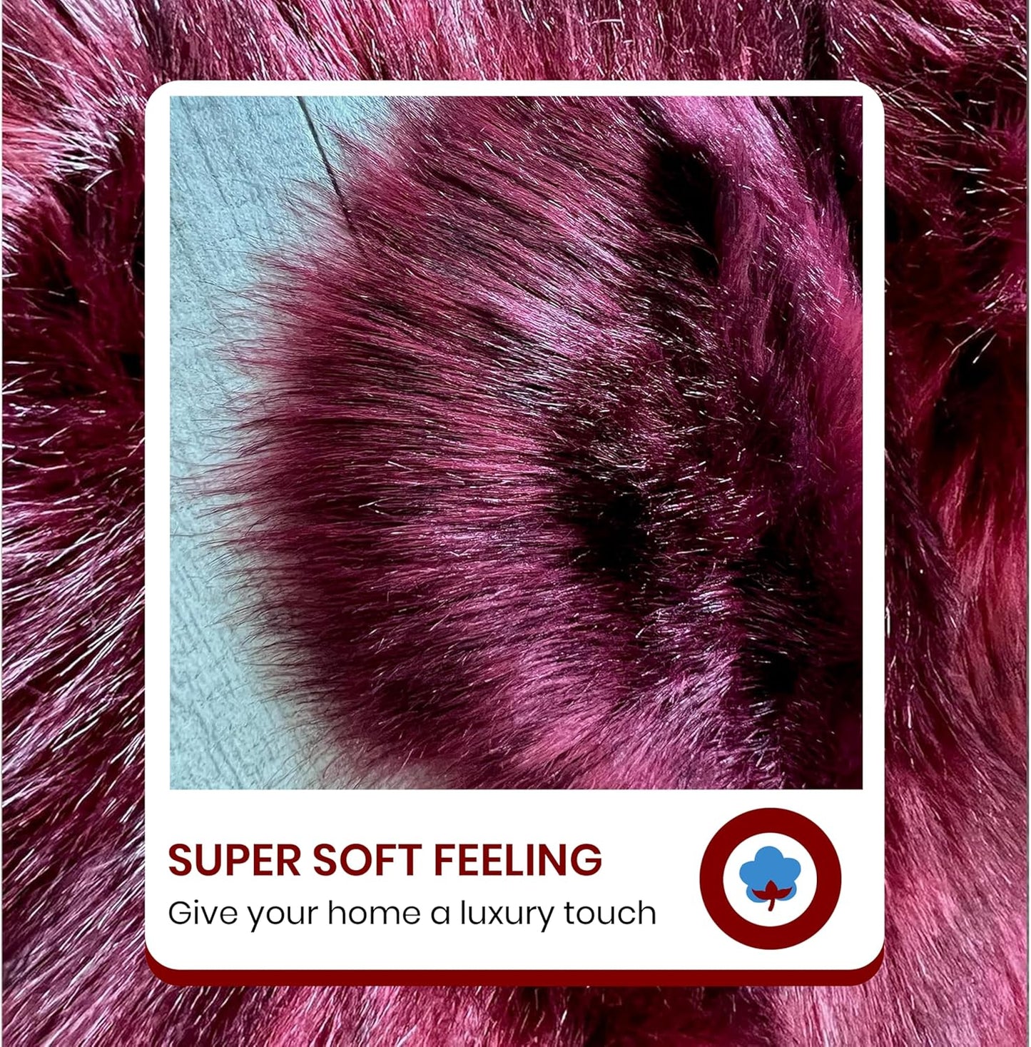 LAMBZY Faux Sheepskin Super Soft Hypoallergenic Free Shape Silky Shag Rug, Luxury Shaggy Plush Carpet for Bedrooms Living Kids Room Sofa Rugs (Burgundy, Sexto 6 Pelts 6'x6')