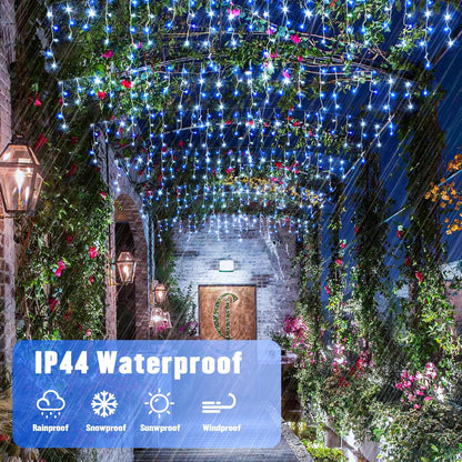 JMEXSUSS Blue&White Icicle Lights - 38.8FT 400 LED Icicle String Lights with Remote for Indoor/Outdoor, House, Bedroom, Fireplace, Birthday, Christmas Decorations