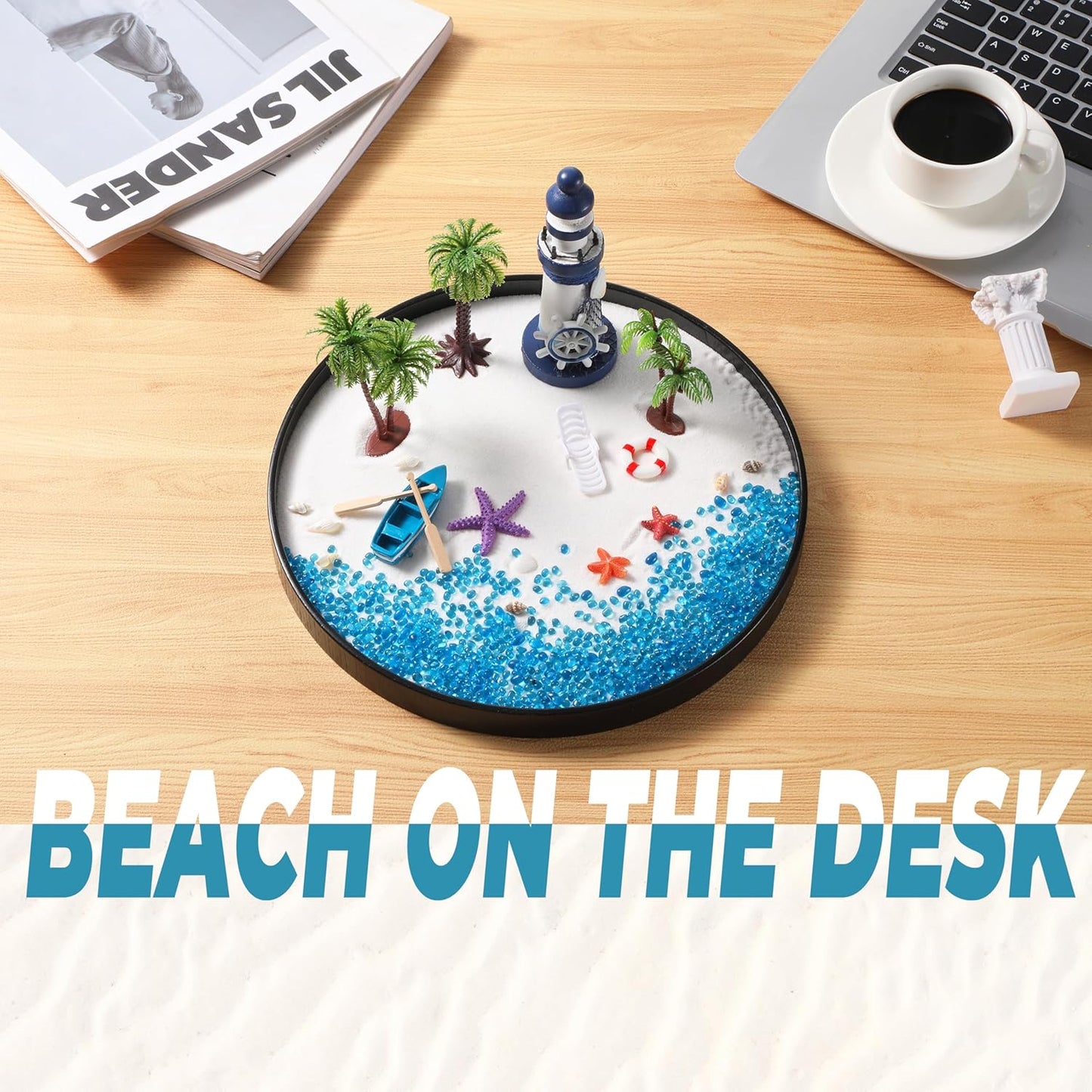 Zen Garden for Desk, Holiday Island Theme Sand Box Kit, Garden Meditation, Stress Relief Gifts, Home Office Desk Decoration.