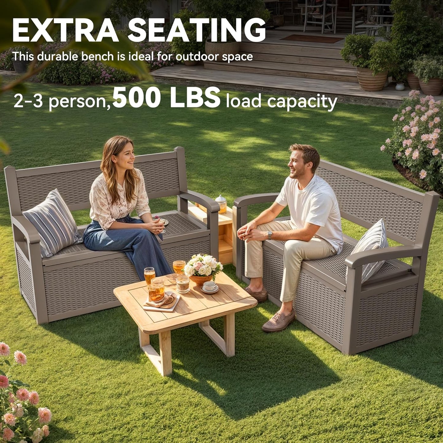 YITAHOME 70 Gallon Deck Bench with Storage, Outdoor Storage Box Bench with Armrests for Patio Garden Pool Porch, Waterproof&Lockable, Light Brown