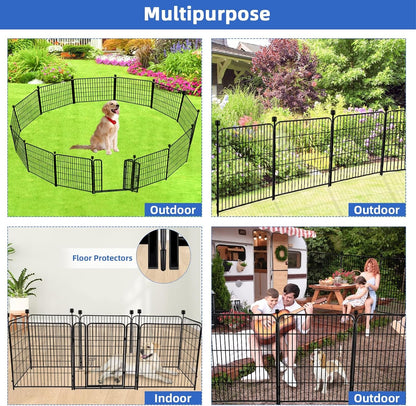 ADAVIN Garden Fence with Gate 36 in(H)×31 Ft(L) 14 Panels, Camping Fence, Tall Animal Barrier Fence, Pet Fences for Dogs Outside, Black Metal Decorative Garden Fencing, Flower Bed Fencing