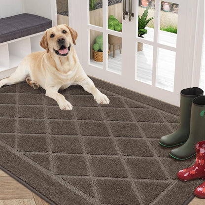 BEQHAUSE Dirt Trapper Door Mat 36" x 60", Doormat Non-Slip Entryway Rugs Washable, Dog Door Mat Stain Resistant and Absorbent Welcome Floor Mat for Front Back Door, Muddy Wet Shoes & Paws, Light Brown
