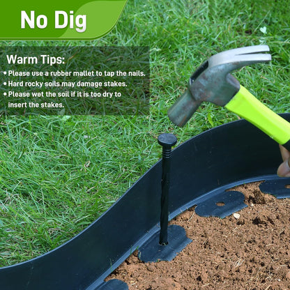 3.15" x 50' No Dig Landscape Edging, Plastic Garden Edging Borders with 45 Anchoring Spikes, Flexible Lawn Edging for Landscaping Garden Flower Beds Grass Yard Paver Pathway, Black