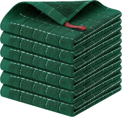 Homaxy 100% Cotton Terry Kitchen Dish Cloths, Ultra Soft and Absorbent Dish Towels for Kitchen, Perfect for Drying and Washing Dishes, 6 Pack, 12 x 12 Inches, Dark Green