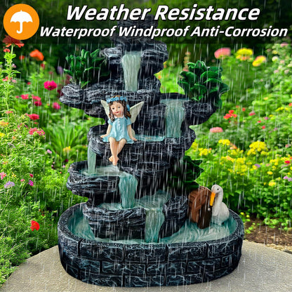 Fairy Garden Houses Fairies Pond Landscape Solar Statues, Whimsical Accessories Yard Decor Outdoor Art Sculpture for Lawn Patio Porch Backyard, Gardening Birthday Gift for Women Kids