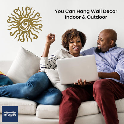 Riverside Designs Wacky Sun Metal Wall Art Indoor/Outdoor Decor - 36" Gold Rust Proof Wall Sculpture - Made in USA - Ideal for Bedroom, Garden, Home, Patio and Farmhouse