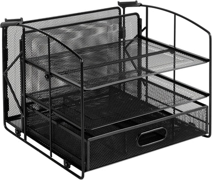 Amazon Basics Rectangular Desk Organizer 3 Tray w/Sliding Drawer and Hanging File Holder, Black