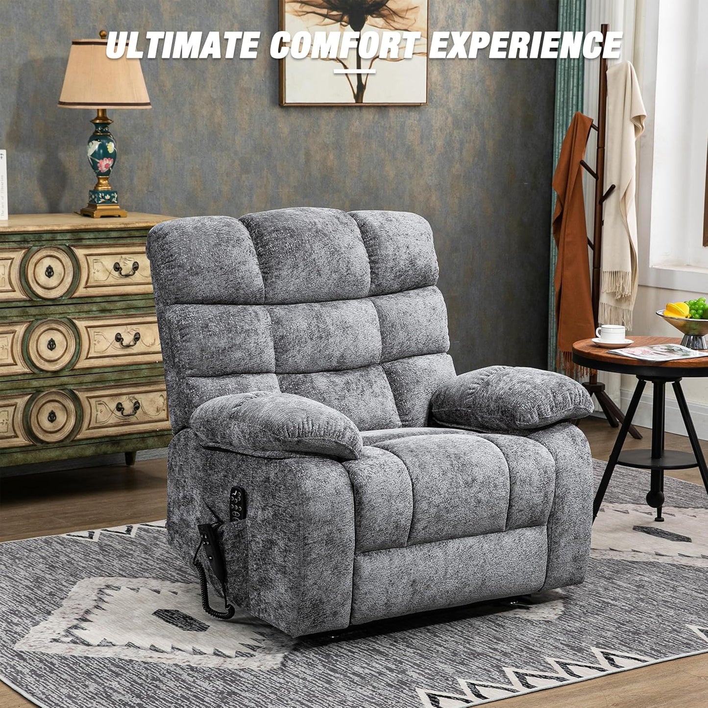 Lazy Boy Recliner Chair with Lumbar Heating ， Adjustment Power Lift Recliner Chair for Elderly/Big and Tall Recliners for People Up to 6'2"/350lb Range