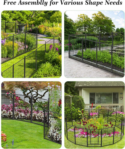 Decorative Black Metal Fencing Garden Fence with Gate, 50ft(L) 40in(H) 22 Fence Panels No Dig Fence Rustproof Animal Barrier Fence Temporary Dog Panels Fencing Outdoor