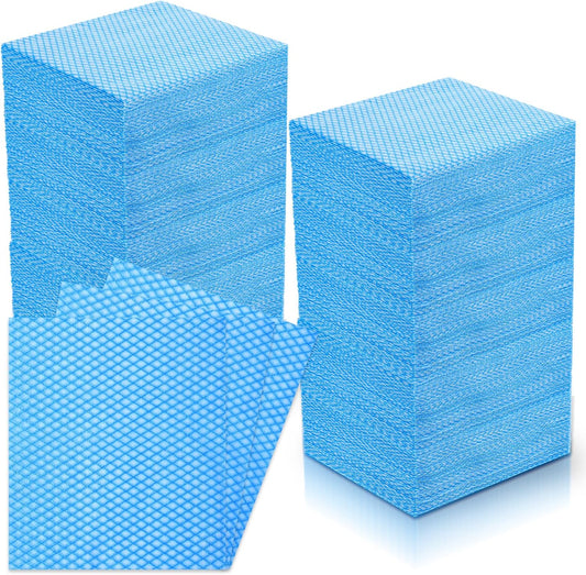 JIEYAO 300 Pcs Disposable Dish Cloths, Non-Woven Cleaning Towels Reusable Kitchen Handy Wipes 15.7x13.7 Inch Blue Disposable Rags for Kitchen Bathroom Office Household Cleaning
