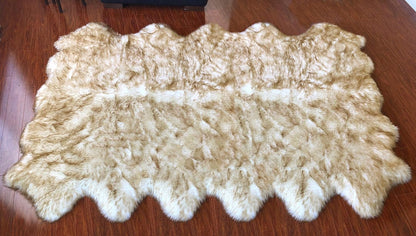 LAMBZY Faux Sheepskin Hypoallergenic Free Shape Shag Rug, Luxury Shaggy Silky Plush Carpet for Bedrooms Rugs Living Rooms Floor Rugs (Duo Decto 12 Pelts 6'x12', 180x360cm, White with Brown Tips)