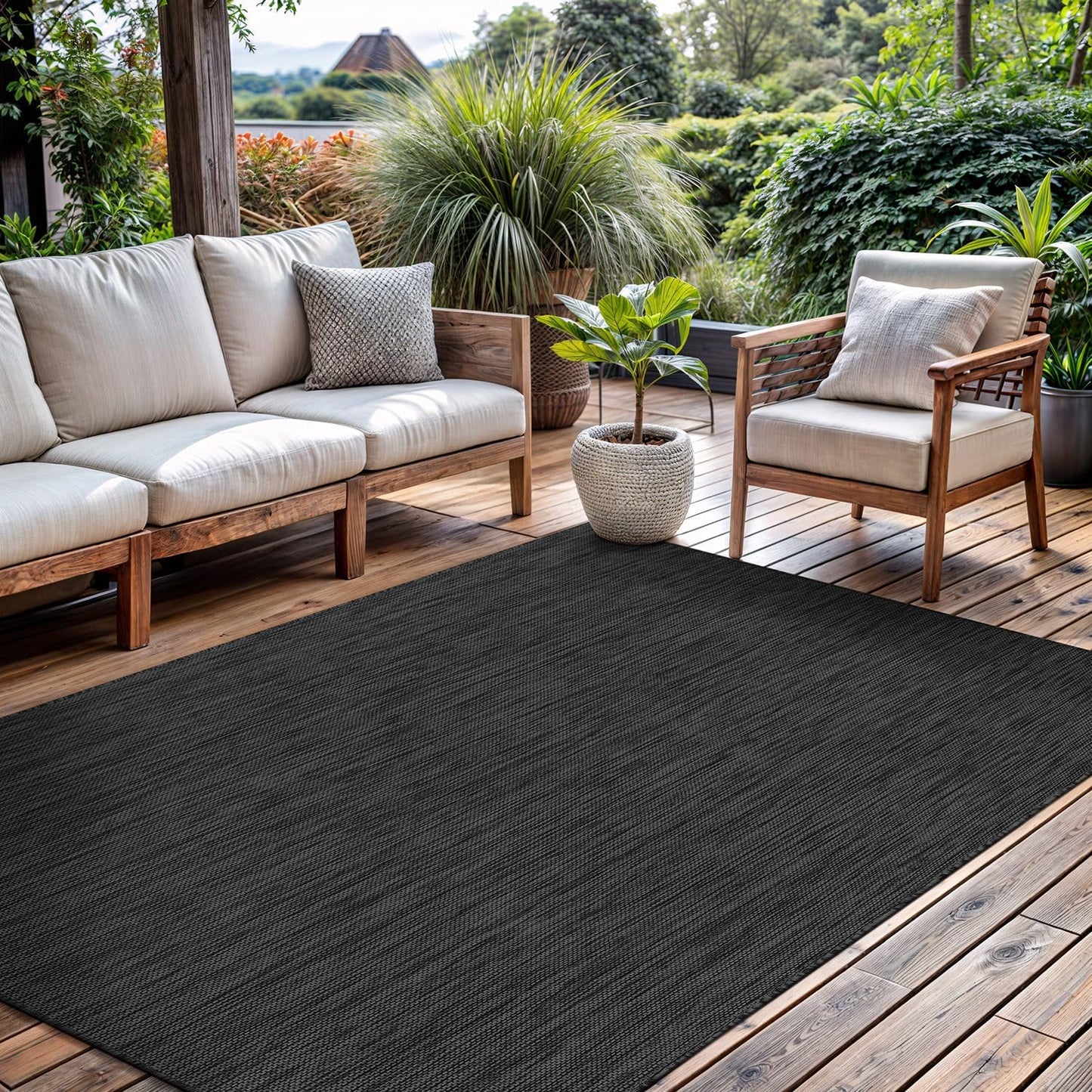 CAMILSON Outdoor Rug 8x10 Modern Area Rugs for Indoor and Outdoor Patios and Porches - Waterproof, Washable, Non-Shedding, Easy-to-Clean Outside Carpet (8 x 10, Solid - Dark Gray)