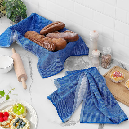 Homaxy Premium Kitchen Towels(18”x 28”, 6 Pack), Large Cotton Kitchen Hand Towels, Flat and Terry Dish Towels, 380 GSM Highly Absorbent Tea Towel Set with Hanging Loop, Blueberry