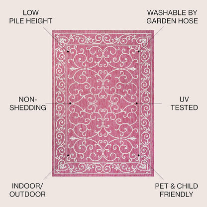 JONATHAN Y Vintage Filigree Indoor Outdoor Area Rug 3X5 Fuchsia/Light Gray, Charleston Textured Weave for Backyard, Patio, Porch, Easy-Cleaning, High Traffic, Pet-Friendly, Non-Shedding (SMB106J-3)
