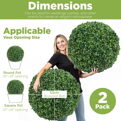 DRAY Premium 20.87" Faux Boxwood Balls – Set of 2 Artificial Topiary Spheres for Outdoor & Indoor Use – Realistic, UV-Resistant, Weatherproof Decorative Greenery – Check Measurements