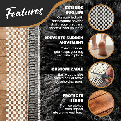 Nevlers 2'x6' Under Rug Non Slip Pad | White PVC Foam Non Slip Rug Pads | Open Weave Anti Slip Rug Grips | Anti Skid Rug Gripper for Hardwood Floors & Other Surfaces | Rug Stoppers to Prevent Sliding