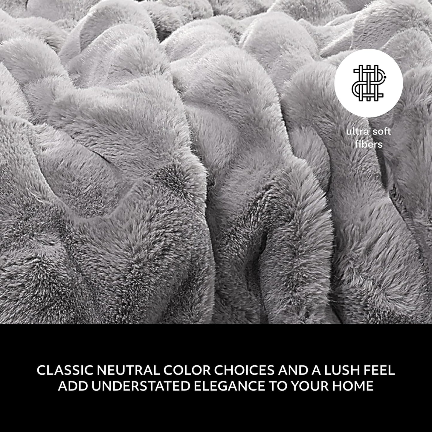 Mon Chateau 60" x 70" Faux Fur Throw Blanket - Reversible Soft Blanket for Queen-Size Bed, Couch, or Sofa, Cozy Home Decor and Stylish Living Room Comfort in Grey