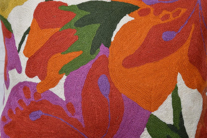 Floral Bloom Pillow Cover | Suzani Accent Pillowcase | Flower Accent Cushions | Hand Embroidered Wool Cushion - 18x18