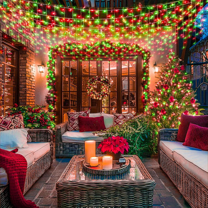 33ft Red and Green Christmas Lights, 400 LED Icicle Lights for Outside, Clear Wire Connectable Twinkle Light with 8 Modes Timer Waterproof for House Window Party Tree Holiday Patio Yard Home Decor