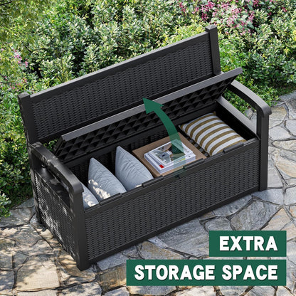 70 Gallon Lockable Outdoor Storage Bench Waterproof, Deck Box Bench for Patio, Porch, Garden, Poolside, Stores Tools & Pool Supplies, Heavy-Duty Outdoor Bench with Storage, Black