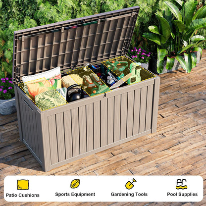 Vixzen 150 Gallon Resin Deck Box, Lockable Outdoor Storage Box for Patio Cushions Storage Furniture,Garden Tools, Pool Supplies, Weatherproof and UV Resistant- Light Brown