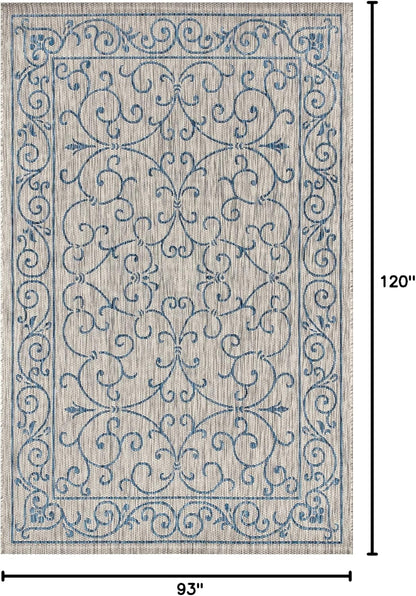 JONATHAN Y Vintage Filigree Indoor Outdoor Area Rug 8X10 Gray/Navy, Charleston Textured Weave for Backyard, Patio, Porch, Easy-Cleaning, High Traffic, Pet-Friendly, Non-Shedding (SMB106C-8)