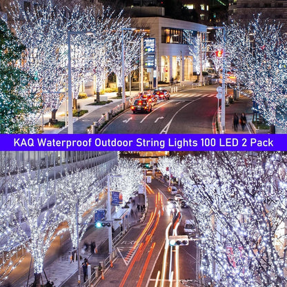 Solar String Lights Outdoor Waterproof 2PK 200LED 66FT Twinkle Lights Auto On/Off Solar Powered LED Fairy Light Green Wire with 8 Modes for Christmas Tree Party Wedding Garden Decoration (Cool White)