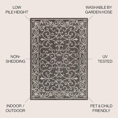 JONATHAN Y Vintage Filigree Indoor Outdoor Area Rug 10X14 Black/Gray, Charleston Textured Weave for Backyard, Patio, Porch, Easy-Cleaning, High Traffic, Pet-Friendly, Non-Shedding (SMB106G-14)