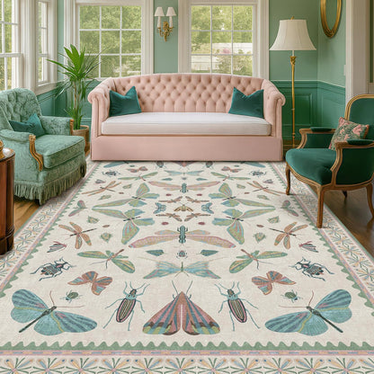 Sage Green Rugs for Bedroom Under Bed - 6x9 Area Rug for Living Room, Dining Room, Kids Playroom, Fun Insect Cute Décor,Ultra Soft Non Slip Stain Resistant