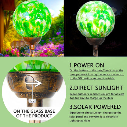 Garden Solar Lights, Decorative LED Honeycomb Glass Ball Garden Stake, Glass and Metal Outdoor Decoration, 4 x 31 Inch (Green)