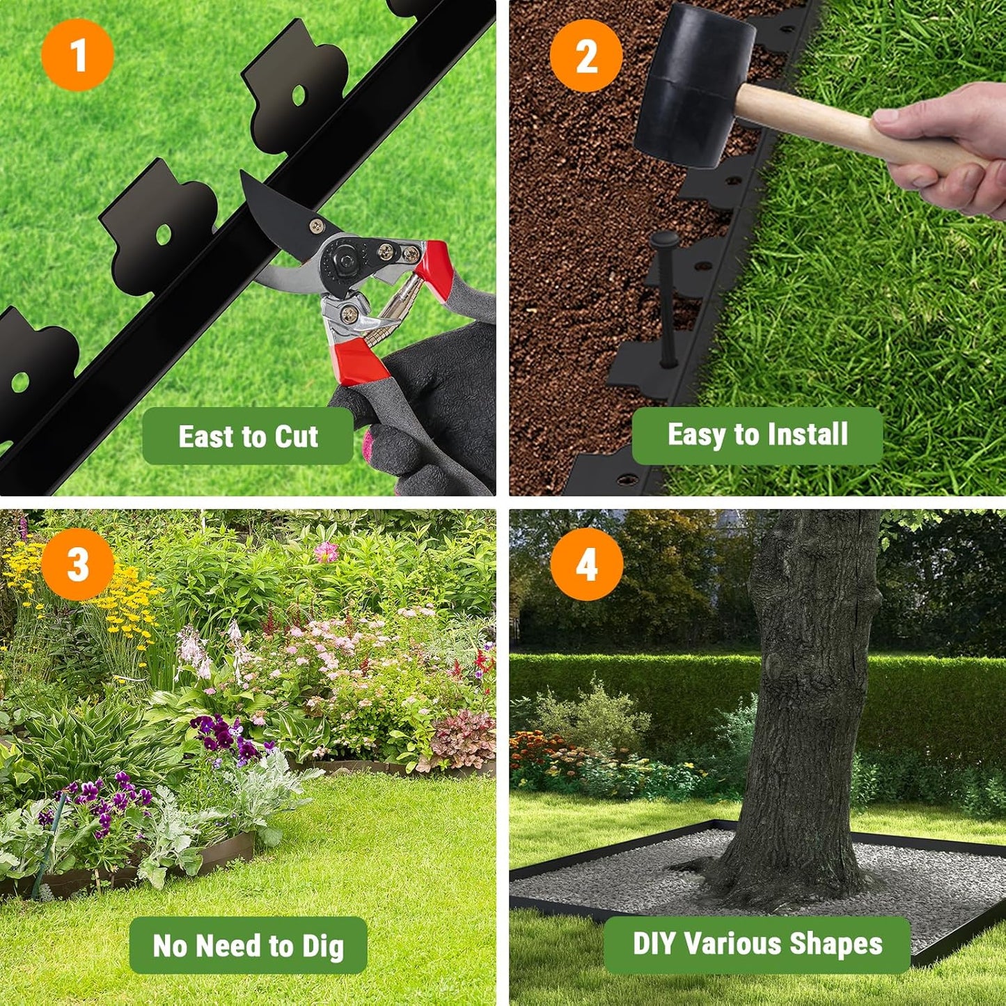 Mars Villa Landscape Edging Border 100FT No Dig Garden Edging Kit Flexible Landscape Edging 4 inch Tall Edging Border with 99 Spikes Cover 75㎡ for Lawns, Flower Yard (Black)