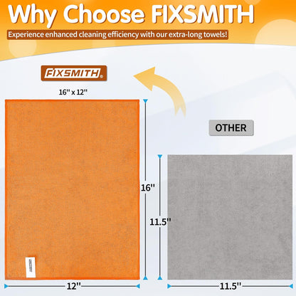 FIXSMITH Microfiber Cleaning Cloth -Pack of 12, Highly Absorbent Cleaning Rags(Grey&Orange), 16"X12" All Purpose Cleaning Towels for Housekeeping, Kitchen, Car, Reusable Microfiber Towels