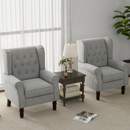 Accent Chair, Upholstered Armchair with Button Tufted High Back & Solid Wood Legs, Comfy Wingback Reading Single Sofa Chair for Small Spaces, Living Room, Bedroom (Light Grey, Set of 1)